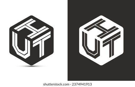 HUT letter logo design with illustrator cube logo, vector logo modern alphabet font overlap style. Premium Business logo icon. White color on black background
