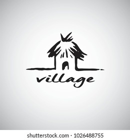 Hut Logo Design Template. Hand Drawn Vector Illustration