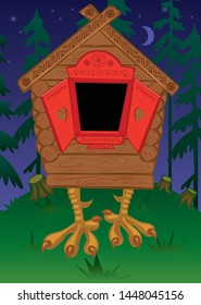 hut on chicken legs against a dark forest. vector illustration. suitable for tantamareski