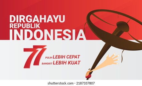 Hut RI ke 77 translate to Happy 77 years Indonesia Independence Day logo design in red background color Back1