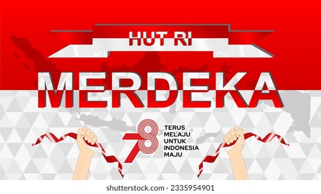 HUT RI MERDEKA. Translation: Happy 78th Independence day of Indonesia, red white background illustration