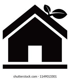 
Hut shaped house with leaves on it, icon for ecology house 
