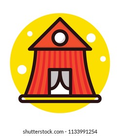 A hut type tent with front opening for outdoor stay depicting camping in inflatable camp 