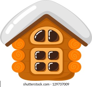 hut - vector illustration, old snow-covered cottage, happy new year!