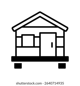 Hut Vector for Rustic Accommodation in Nature. Wooden shelter illustration, camping site concept, wilderness stay