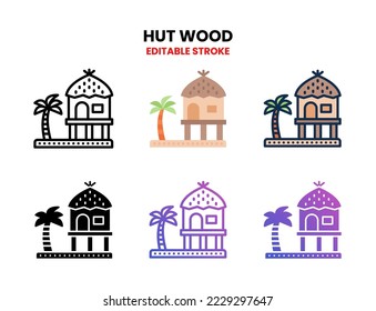 Hut Wood icon set vector line, outline, glyph, filled line, flat color, line and flat gradient. Editable stroke and pixel perfect. Can used for digital product, presentation, UI and many more.
