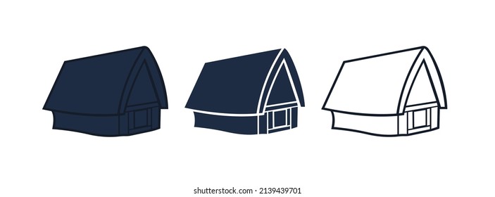 Huts 3 Silhouettes Clipart, Outline Vector Hut Stickers Decor, Winter Cottage Building Icon