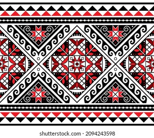 Hutsul Pisanky - tradicional Vector de Huevos de Pascua ucraniano sin fisuras, patrón horizontal largo, fondo decorativo con estrellas y formas geométricas. Arte folclórico ucraniano, frontera repetitiva abstracta 