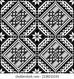 Hutsul Pisanky - tradicional ucraniano vectores de huevos de Pascua sin fisuras, fondo decorativo con estrellas y formas geométricas en blanco y negro. Arte folclórico ucraniano, monocromo abstracto repetitivo