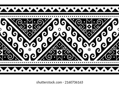 Hutsul Pisanky - tradicional ucraniano vector de huevos de Pascua sin fisuras o larga frontera inspirado en el arte folclórico de Ucrania en blanco y negro. Fondo monocromo ucraniano con ondas