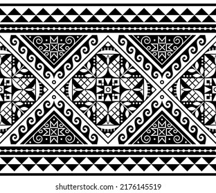 Hutsul Pysanky - traditional Ukrainian Easter eggs vector seamless long horizontal pattern, decorative background with stars and geometric shapes in black and white. Ukrainian folk art, abstract