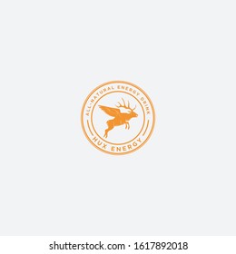 hux energy drink, natural energy drink, deer elk logo, simple and badge