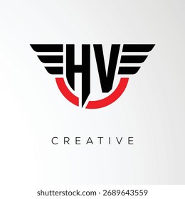 HV Creative Wings Letter Logo with Modern Shield - Powerful Business and Branding Symbol	
