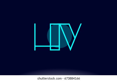 hv h v blue line circle letter logo alphabet creative company vector icon design template