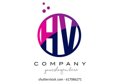 HV H V Circle Letter Logo Design with Purple Magenta Dots Bubbles Vector Illustration
