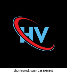 HV H V letter logo design. Initial letter HV linked circle upercase monogram logo red and blue. HV logo, H V design