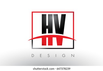 HV H V Logo Letters with Red and Black Colors and Swoosh. Creative Letter Design Vector.