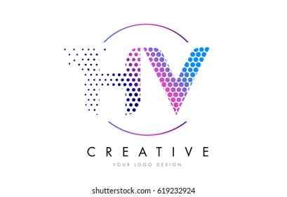 HV H V Pink Magenta Dotted Bubble Letter Logo Design. Dots Lettering Vector Illustration