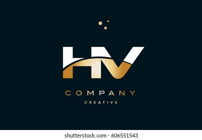 hv h v  white yellow gold golden metal metallic luxury alphabet company letter logo design vector icon template