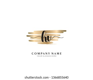 HV initial handwriting logo with brush gold color template vector