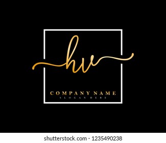 HV Initial handwriting square minimalist logo vector