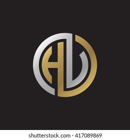 HV initial letters looping linked circle elegant logo golden silver black background