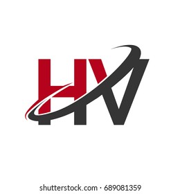 HV initial logo company name colored red and black swoosh design, isolated on white background. vector logo for business and company identity.