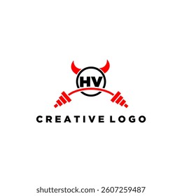 HV initial monogram for fitnes or gym logo with devil style design