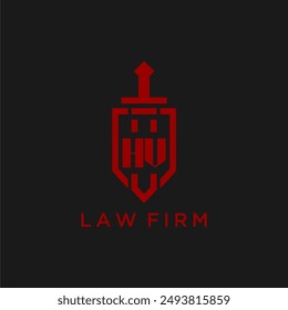 HV initial monogram for law firm with sword and shield logo image