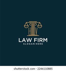 Logotipo de monograma inicial de HV para la firma de abogados con diseño vectorial de escala