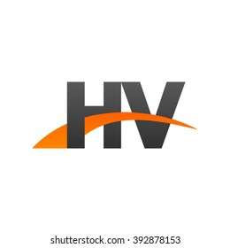 HV initial overlapping swoosh letter logo black orange