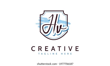 HV Initials, handwriting logo vector