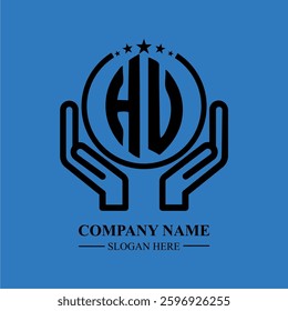 HV initials held within hands, symbolizing trust and protection. The circle represents unity, while stars highlight excellence and ambition.