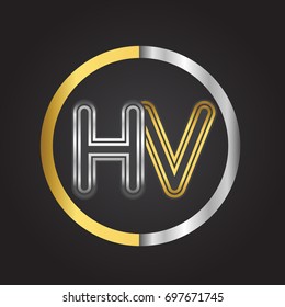 HV Letter logo in a circle. gold and silver colored. Vector design template elements for your business or company identity.