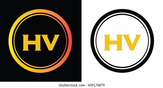 HV letters icon design template elements in abstract background logo, design identity in circle, alphabet letter