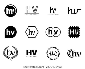 HV logo company template. Letter h and v logotype. Set different classic serif lettering and modern bold text with design elements. Initial font typography. Collection trendy business identity.
