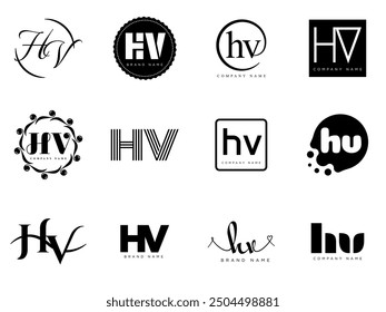 HV logo company template. Letter h and v logotype. Set different classic serif lettering and modern bold text with design elements. Initial font typography. Collection trendy business identity.