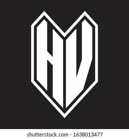 HV Logo monogram with emblem line style isolated on black background