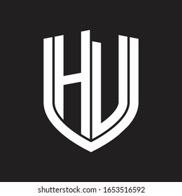HV-Logo-Monogramm mit Emblem-Schild, einzeln auf schwarzem Hintergrund