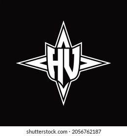 HV Logo monogram with four direction arrows design template on black background
