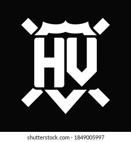 HV Logo monogram isolated on shield shape with rounded line on black background