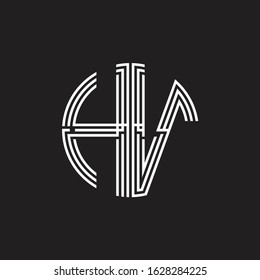 HV Logo monogram triple ribbon style line design template isolated on black background