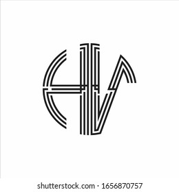 HV Logo monogram triple ribbon style line design template isolated on white background