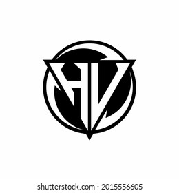 HV logo with triangle shape and circle rounded design template isolated on white background