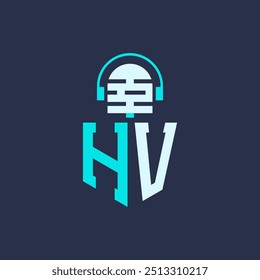 Diseño de logotipos de micrófonos HV para audio, música y marca de podcast - Ilustración vectorial de Profesional de logotipos HV Letter para industrias creativas