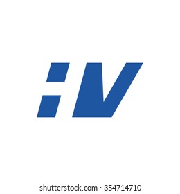 HV negative space letter logo blue