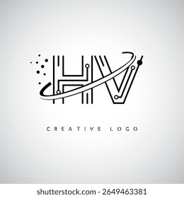 HV Orbit Monogram Logo - Futuristic Minimal Letter mark with Circular Line Art, Tech-Inspired Dots and Space Motion Concept for Modern Branding Identity (Logotipo de Monograma de Órbita HV - marca de letra mínima futurista com arte circular de linha, pontos inspirados na tecnologia e conceito de movimento espacial para identidade de marca moderna)