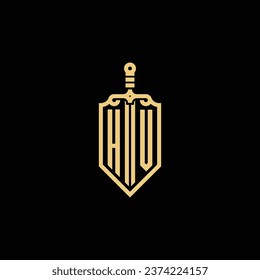 HV vintage shield and sword initial logo in high quality professional design that will print well across any print media