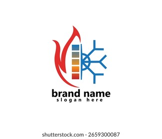 HVAC, AC logo, fuego abstracto y nieve junto a un medidor de temperatura en el medio adecuado para un logo de aire acondicionado
