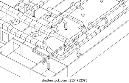 HVAC Architectural BIM design 3d illustration